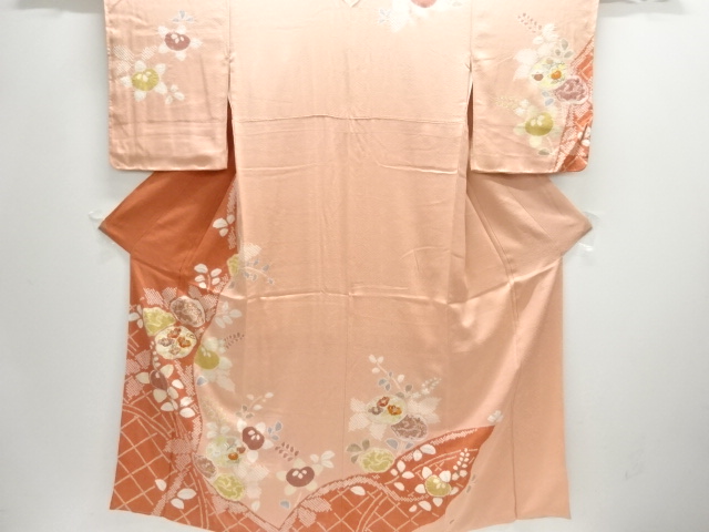 JAPANESE KIMONO / HOMONGI / UNUSED / EMBROIDERY / SHIBORI / FLORAL PLANTS